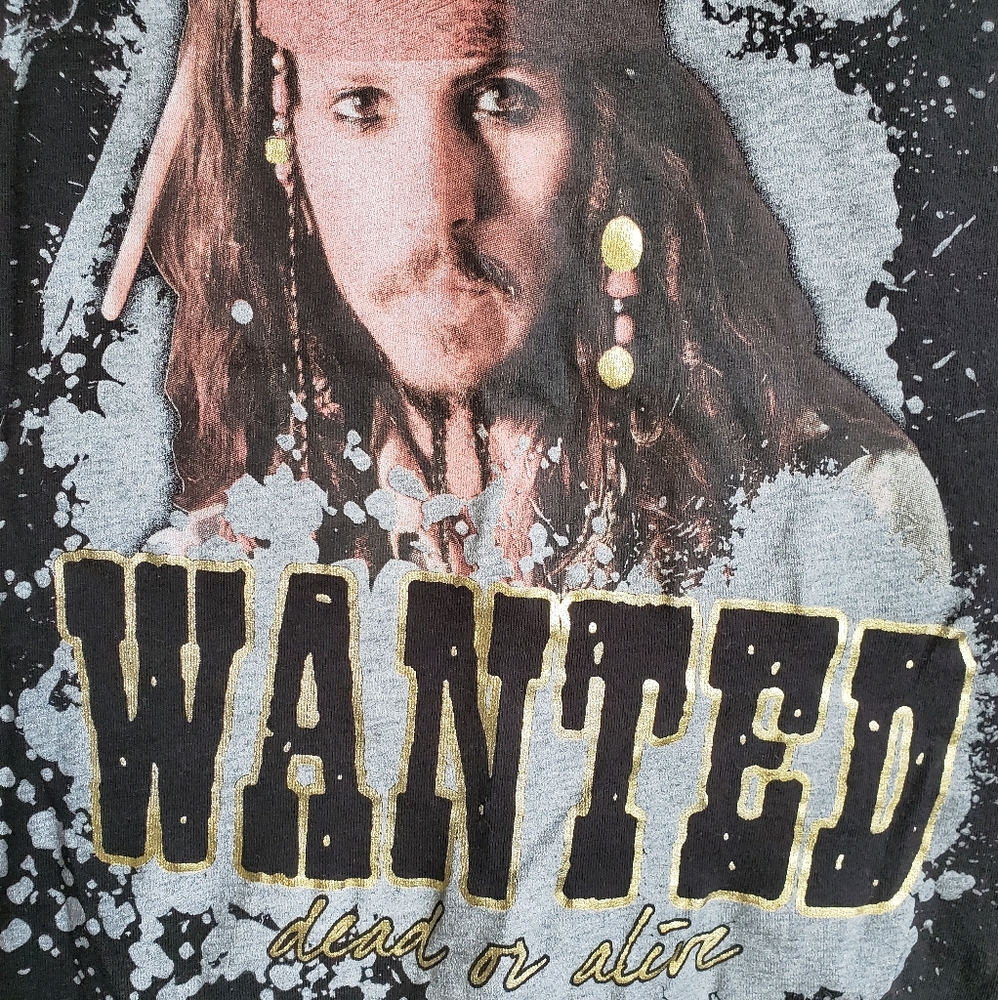 Disney Captain Jack Sparrow "WANTED dead or alive" Pirate T-shirt Top - Picture 12 of 16